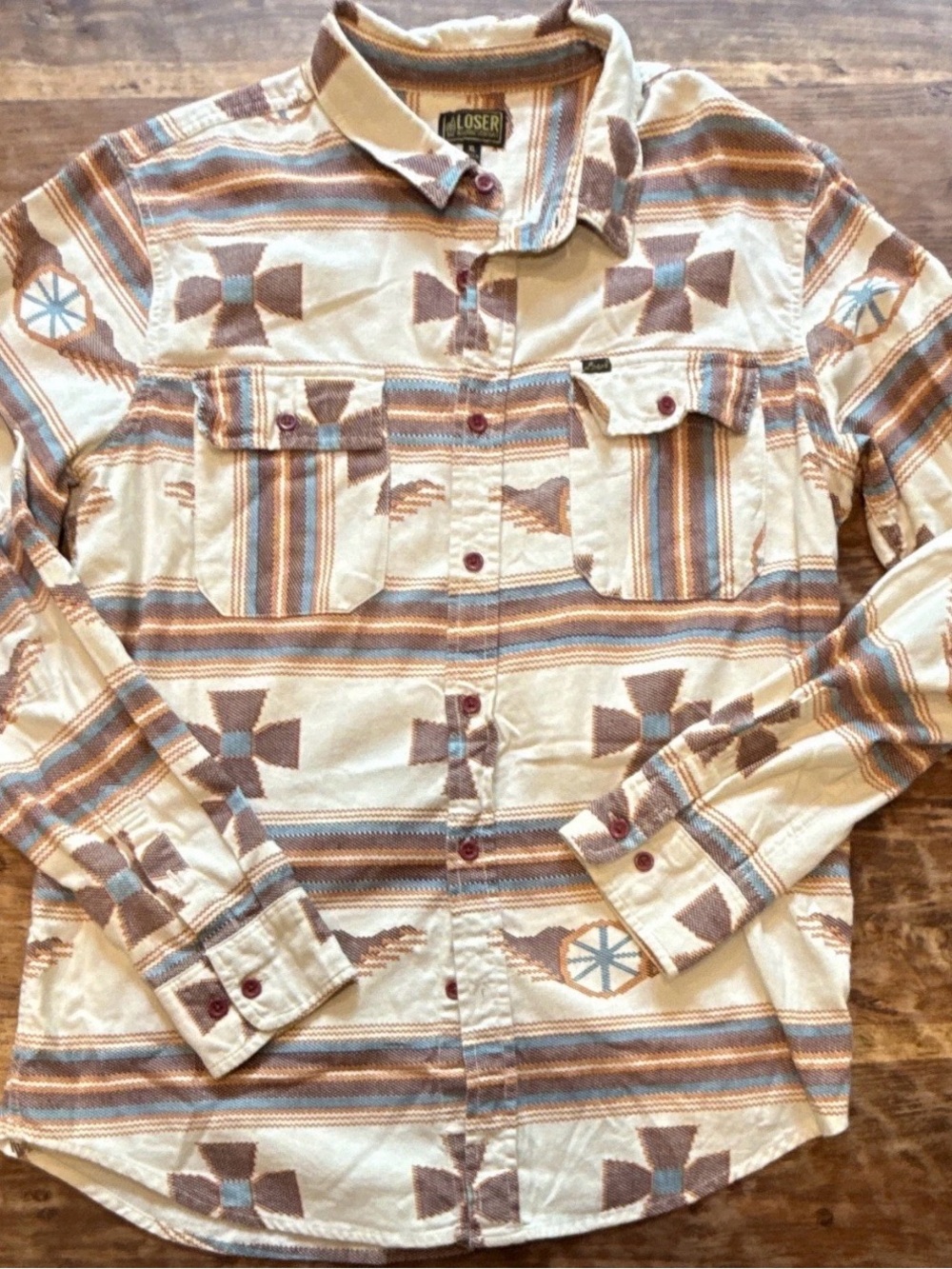 Loser Machine Men's Cream Southwestern Pattern Long-Sleeve Shirt